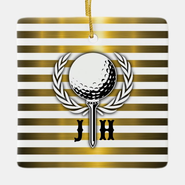 Benutzerdefiniertes elegantes Golf Monogram Design Keramikornament (Vorderseite)