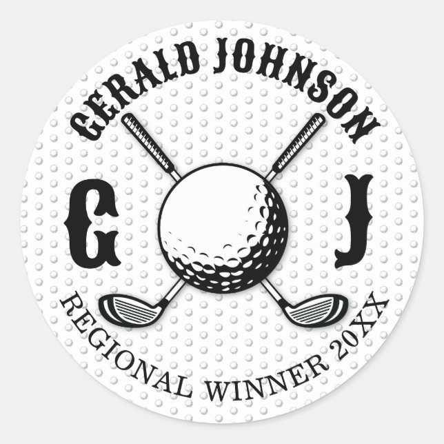 Benutzerdefiniertes elegantes Golf Monogram Design Runder Aufkleber (Vorderseite)