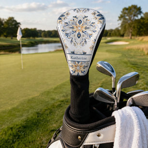 Benutzerdefiniertes Elegantes Mandala Gold Navy Golf Headcover