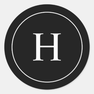 Benutzerdefiniertes elegantes Monogramm in Schwarz Runder Aufkleber