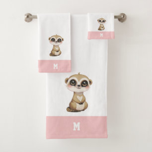 Benutzerdefiniertes Erdmännchen & Monogramm auf Ro Badhandtuch Set