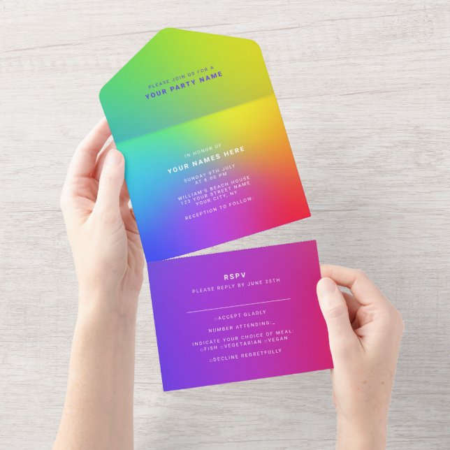 Benutzerdefiniertes Eyecatching Rainbow Modernes E All In One Einladung (Abreißen)