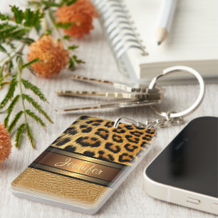Benutzerdefiniertes falsches Leopardenfell Goldled Schlüsselanhänger