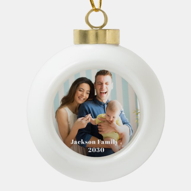 Benutzerdefiniertes FAMILIEN-Script Ein Foto-Anden Keramik Kugel-Ornament (Vorderseite)