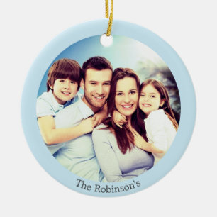Benutzerdefiniertes Familienfoto auf Hellblau Pers Keramik Ornament