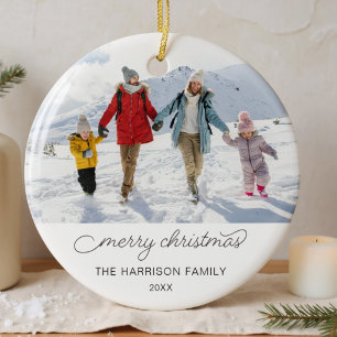 Benutzerdefiniertes Familienfoto einfaches frohes Keramik Ornament