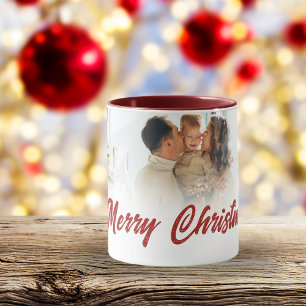 Benutzerdefiniertes Familienfoto Frohe Weihnachten Tasse