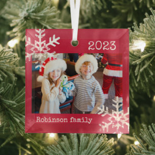 Benutzerdefiniertes Familienfoto Roter Weihnachts- Ornament Aus Glas