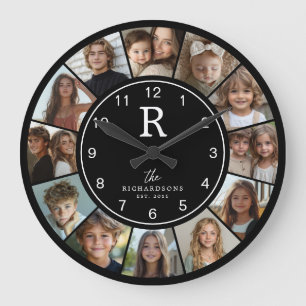 Benutzerdefiniertes Familienmonogramm Name Jahr 12 Große Wanduhr