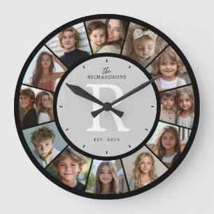 Benutzerdefiniertes Familienmonogramm Name Jahr 12 Große Wanduhr
