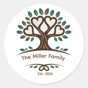 Benutzerdefiniertes Familientreffen Baum T-Shirt Runder Aufkleber