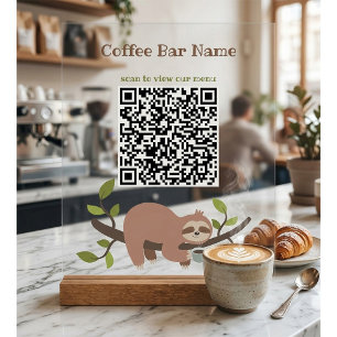 Benutzerdefiniertes Faultier QR-Code-Podiumsschild Acrylschild