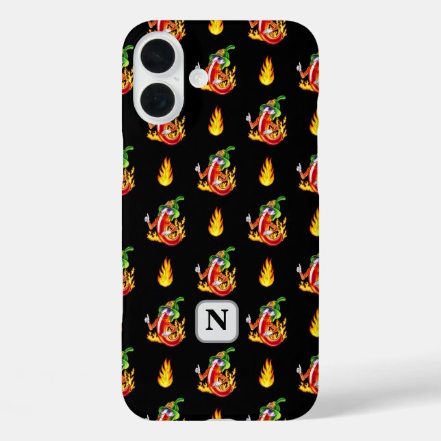 Benutzerdefiniertes Fireman Chili Black Flame Desi iPhone 16 Plus Hülle (Rückseite)