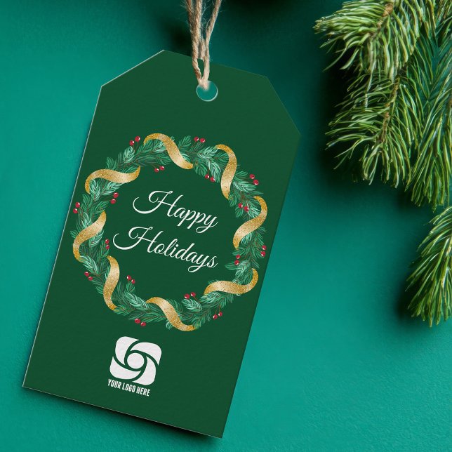 Benutzerdefiniertes Firmenlogo Grüne Weihnachtsfei Geschenkanhänger (Von Creator hochgeladen)