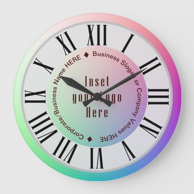 Benutzerdefiniertes Firmenlogo, Name und Slogan Br Große Wanduhr (Vorderseite)