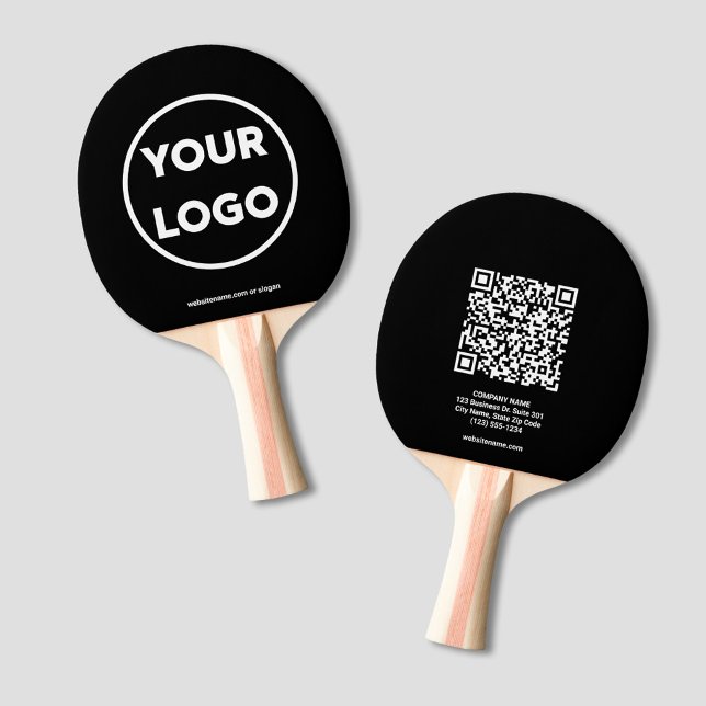 Benutzerdefiniertes Firmenlogo QR-Code Text schwar Tischtennis Schläger (Custom Business Logo QR Code Text Black Branded Ping Pong Paddle, front/back)