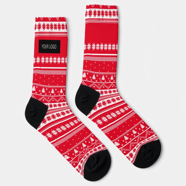 Benutzerdefiniertes Firmenlogo Red Nordic Christma Socken (Rechts)