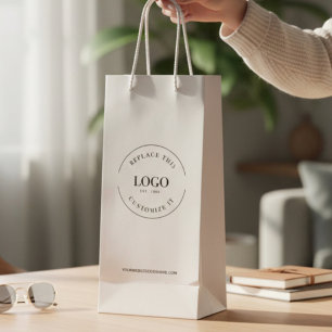 Benutzerdefiniertes Firmenlogo und Website in Weiß Geschenktüte Für Weinflaschen