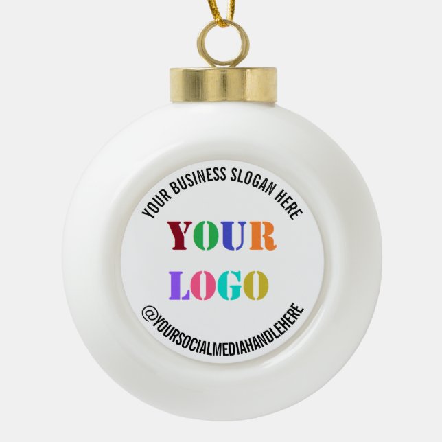 Benutzerdefiniertes Firmenlogo und Weihnachtsdekor Keramik Kugel-Ornament (Vorderseite)