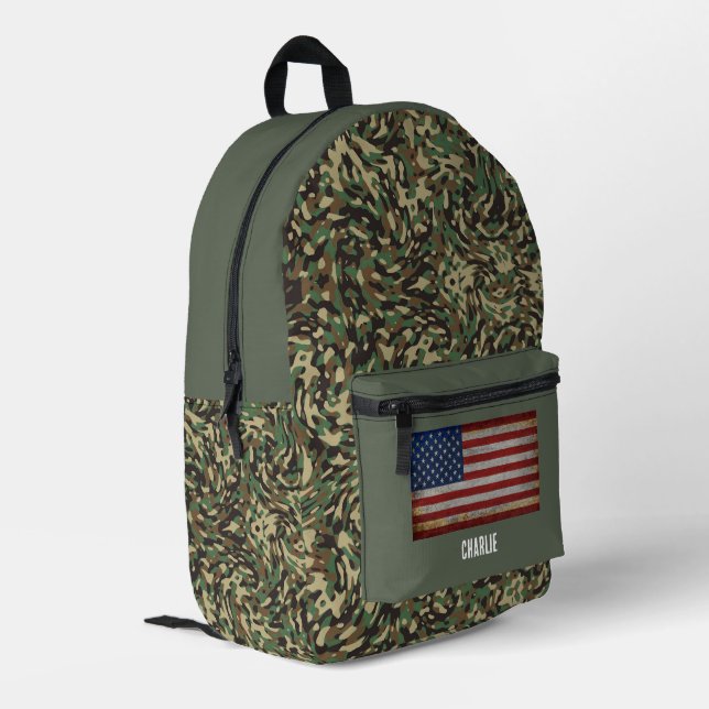 Benutzerdefiniertes Flag Camouflage Grüner Persona Bedruckter Rucksack (Rückseitige Ecke links)