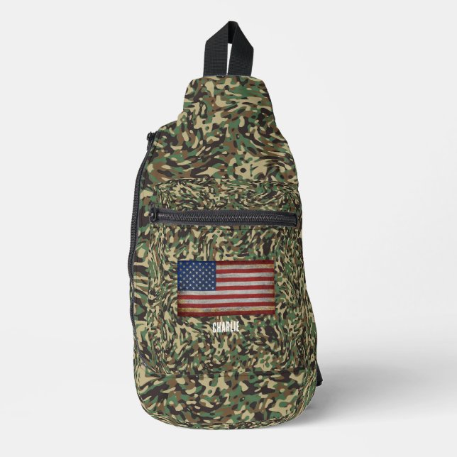 Benutzerdefiniertes Flag Camouflage Grüner Persona Crossbody Bag (Vorderseite)