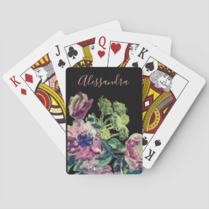 Benutzerdefiniertes florales Wasserfarben-Schwarz- Spielkarten