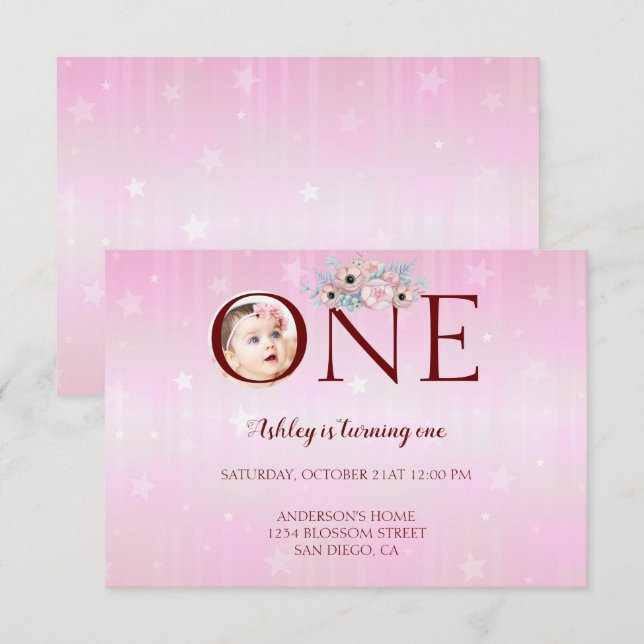 Benutzerdefiniertes Foto 1. Geburtstag Einladung (Vorne/Hinten)