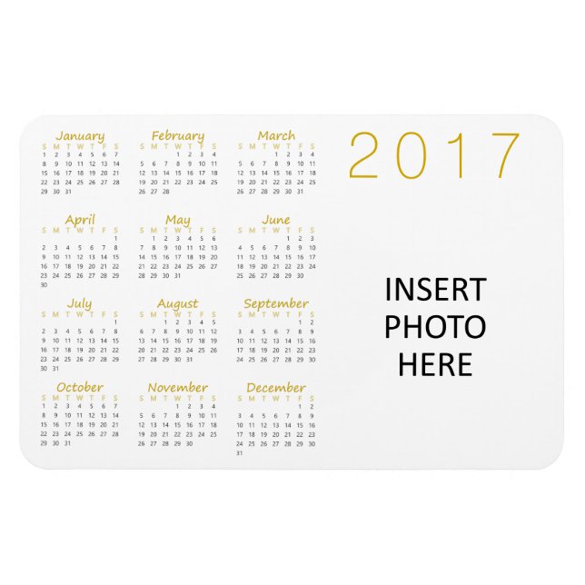 Benutzerdefiniertes Foto 2017 Kalender Magnet Gold (Horizontal)