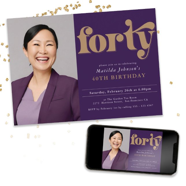 Benutzerdefiniertes Foto 40. Geburtstag Party Einladung (Custom Photo 40th Birthday Party Invitation)