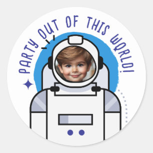 Benutzerdefiniertes Foto Astronaut-Party aus diese Runder Aufkleber