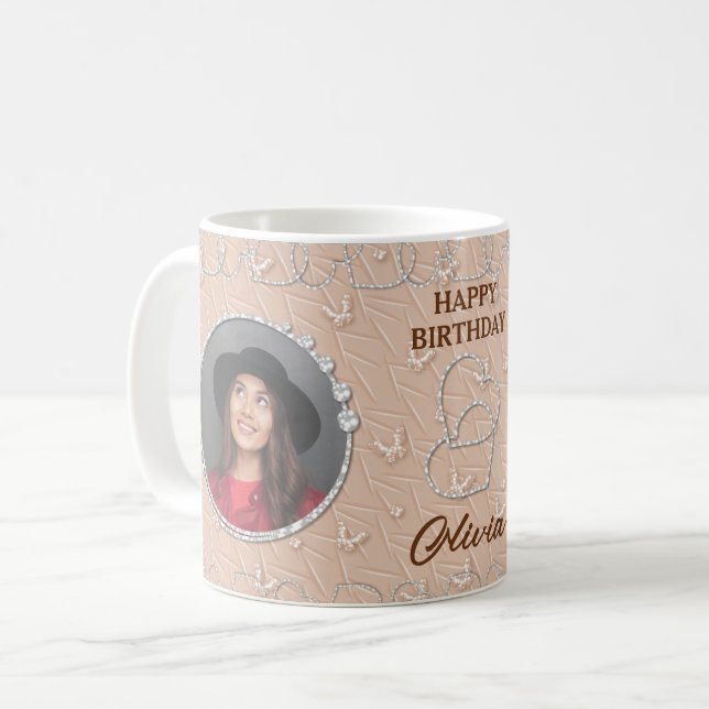 Benutzerdefiniertes Foto Beige Hintergrund Kaffeetasse (Vorderseite Links)