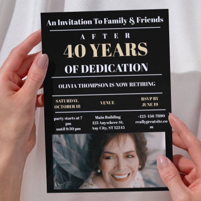 Benutzerdefiniertes Foto Black Retirement Party Einladung (Von Creator hochgeladen)