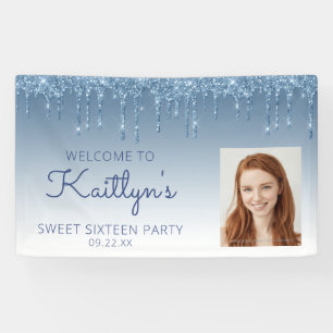 Benutzerdefiniertes Foto Blau Glitter Drip Sweet 1 Banner