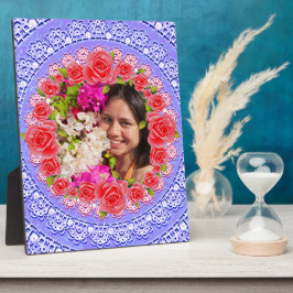 Benutzerdefiniertes Foto Blaue Spitzen Rosen Rahme Fotoplatte