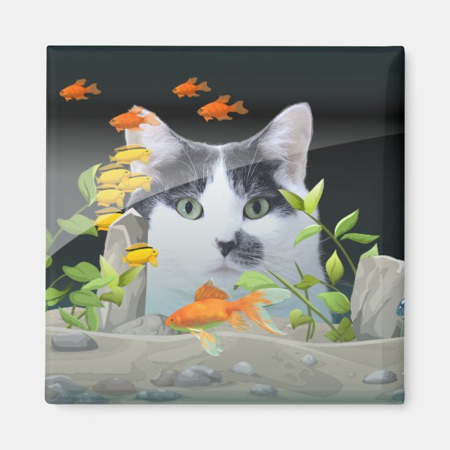 Benutzerdefiniertes Foto Cat Peering in Fischen Ta Magnet (Vorne)