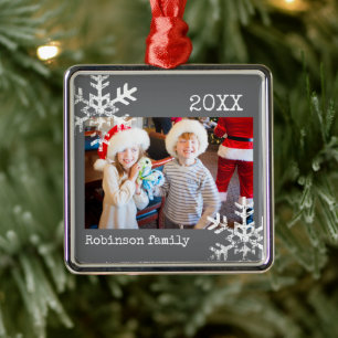 Benutzerdefiniertes Foto Dunkelgraue Schneeflocken Ornament Aus Metall