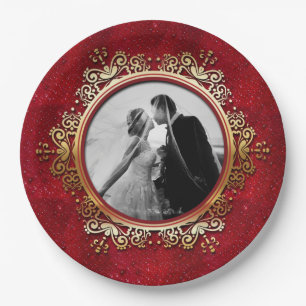Benutzerdefiniertes Foto Elegante Rote Gold-Rose s Pappteller