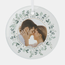 Benutzerdefiniertes Foto Eukalyptus Wedding Save t Ornament Aus Glas
