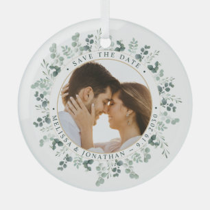 Benutzerdefiniertes Foto Eukalyptus Wedding Save t Ornament Aus Glas