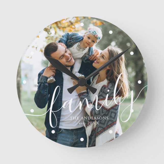 Benutzerdefiniertes Foto für elegantes Skript "Fam Runde Wanduhr (Vorderseite)