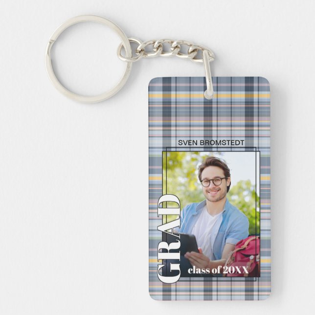 Benutzerdefiniertes Foto für Gingham-Muster Schlüsselanhänger (Vorderseite)