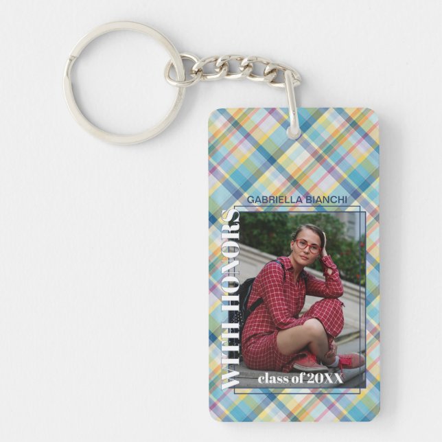 Benutzerdefiniertes Foto für Gingham-Muster Schlüsselanhänger (Vorderseite)