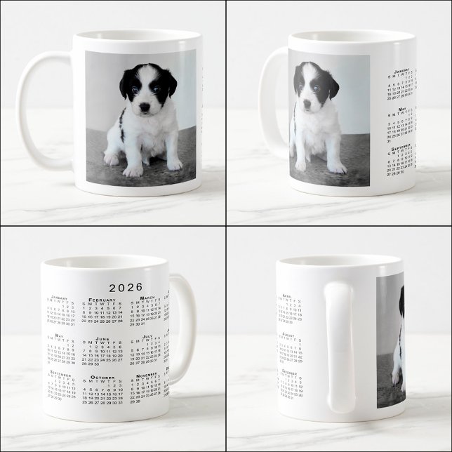 Benutzerdefiniertes Foto für Haustiere 2026 - Kale Kaffeetasse (Custom Pet Photo 2026 Calendar Coffee Mug, multiple views)