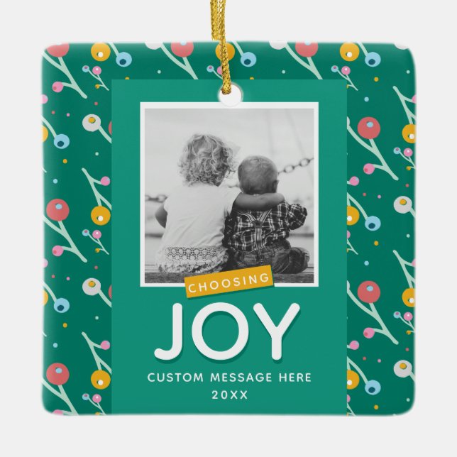 Benutzerdefiniertes Foto für Joy Holiday Berries Keramikornament (Vorderseite)