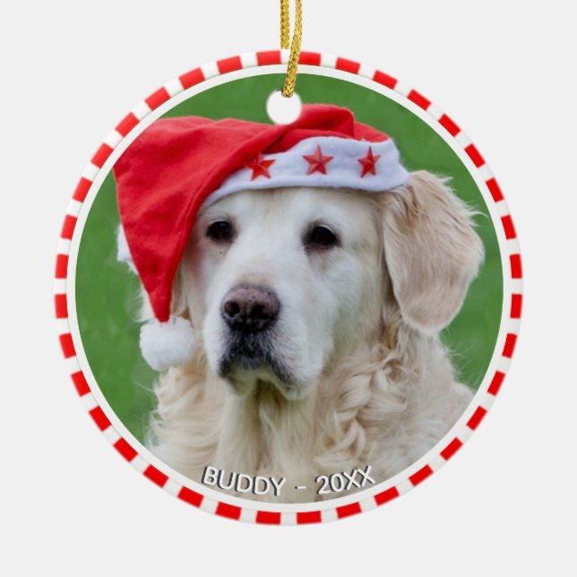 Benutzerdefiniertes Foto für Labrador mit Rot- und Keramik Ornament (Vorne)