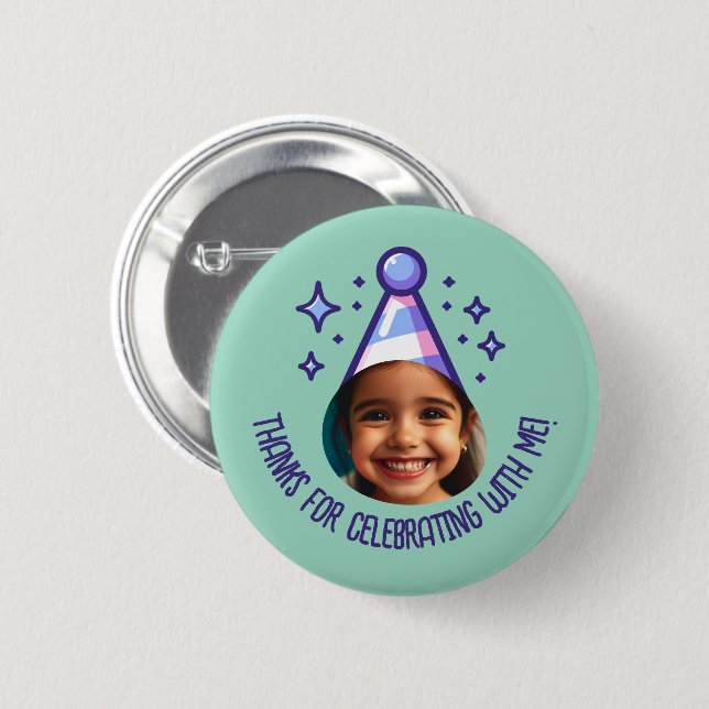 Benutzerdefiniertes Foto Geburtstag Dank Party Hat Button (Vorne & Hinten)