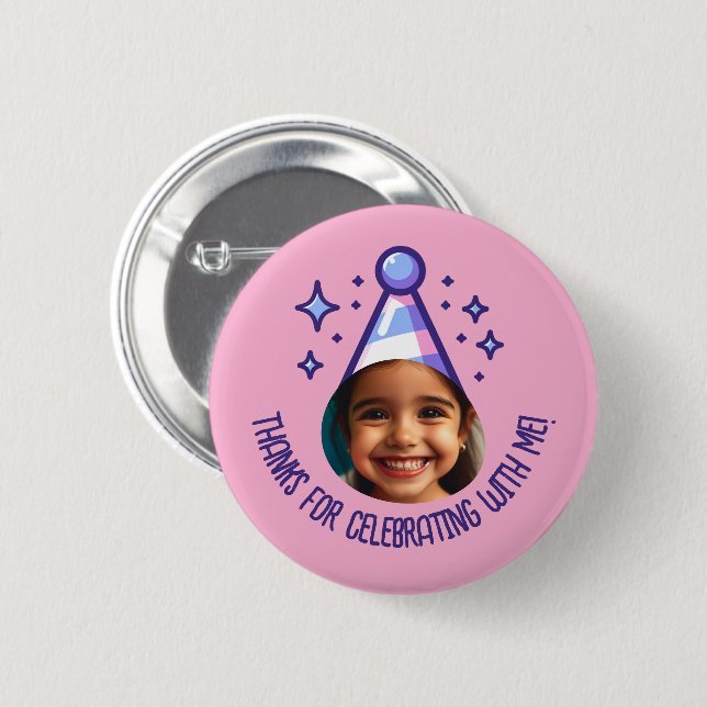 Benutzerdefiniertes Foto Geburtstag Dank Party Hat Button (Vorne & Hinten)