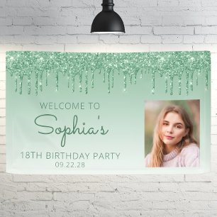 Benutzerdefiniertes Foto Grüner Glitter-Tropfen 18 Banner