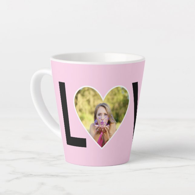 Benutzerdefiniertes Foto in Baby-Rosa-Herzrahmen Milchtasse (Linke Ecke)