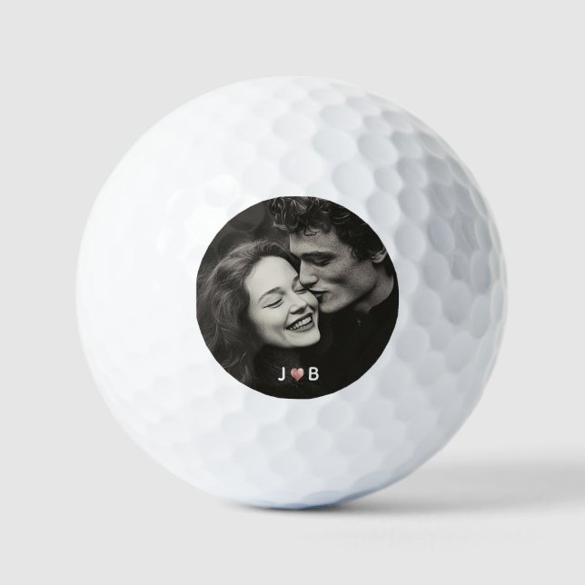 Benutzerdefiniertes Foto-Initialen-Herz-Monogramm- Golfball (Vorderseite)